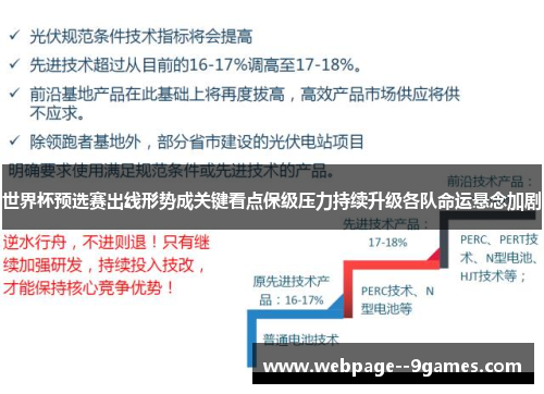 世界杯预选赛出线形势成关键看点保级压力持续升级各队命运悬念加剧